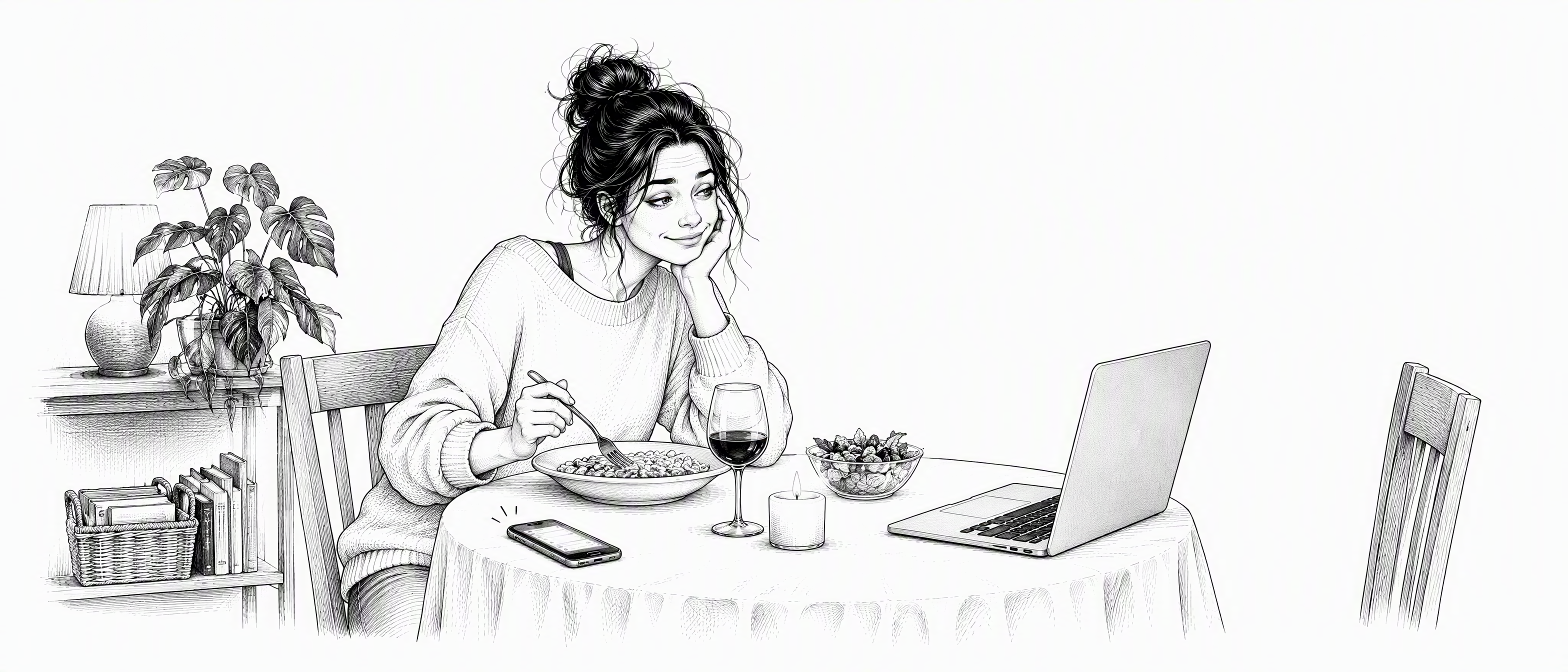 Ilustración del capítulo 7: Cuando el trabajo entra en casa y se sienta a cenar