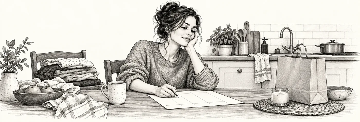El autocuidado no cabe en una bolsa de compra — ilustración en grafito