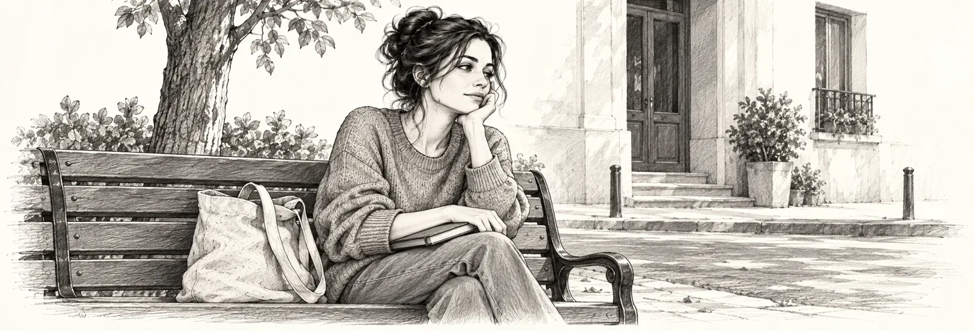 El día que no sales con una frase subrayable — ilustración en grafito